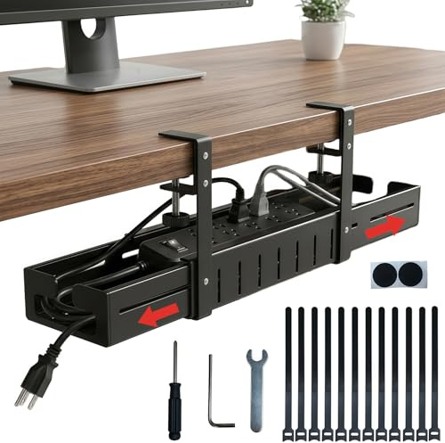Ausziehbar Kabelkanal Schreibtisch - Ohne Bohren, Zur Kabelverdeckung | Hochwertiger Kohlenstoffstahl, Teleskopbereich 80 cm – 105 cm, Einfache Lnstallation, für Schreibtisch, Haus und Büro