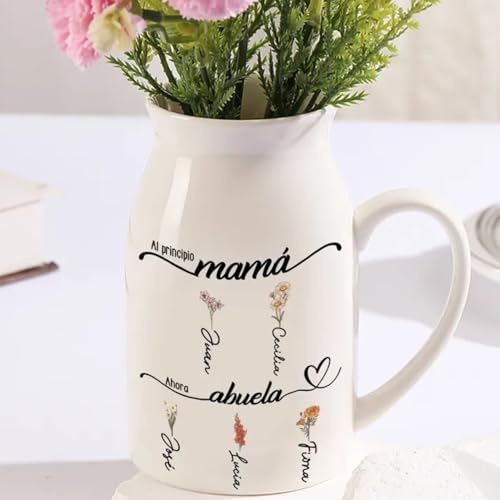 Regalo Dia de la Madre Regalos para Mamá Abuela Jarrón de Cerámica Personalizado con Nombre Regalos Originales para Mujer (A)