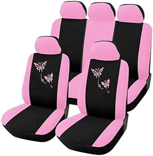 Coprisedili per auto, rosa, con farfalle, alla moda, anteriori, posteriori, universali, colore rosa