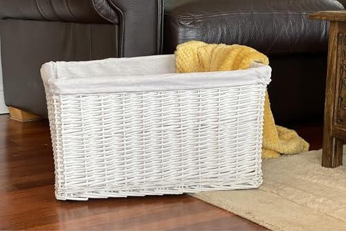 Topfurnishing Large Big Huge Deep Children Kids Baby Nursery Storage Wicker Basket Toy Box Organiser With Liner White XX Large 58 x 43 x 32 cm