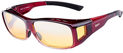 DUCO Polarised Night Driving Over Glasses Wrap Around Be Worn Over Prescription Eyewear Polarized Night Vision 8953Y (Plus Size Wine Red)