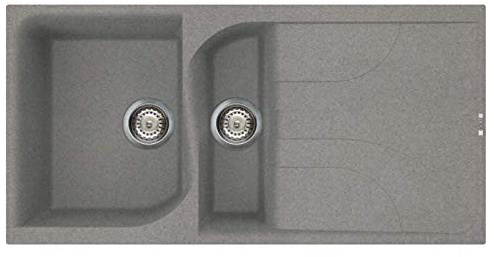 Reginox EGO475-TT 1.5 Bowl Regi-Granite Composite Sink With Reversible Drainer Metaltek Titanium Gre
