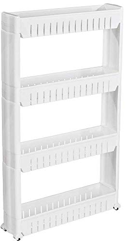 HYGRAD® Slim Slide Out Kitchen Trolley Rack Holder Storage Shelf Organiser Moving Wall Cabinets Tower Holder Rack on Wheels 4 Tier
