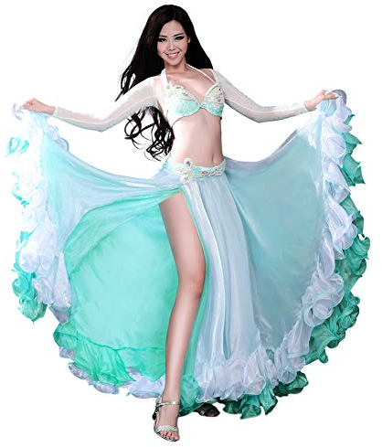 ROYAL SMEELA Frauen Bauchtanz Kleidung Bauchtanz kostüm Damen BH Gürtel Rock Top 4 Stück Set Wunderschöne Strass Professional Bauch tanzen Kostum Maxirock Performance Kleid Bauchtanz Outfit Anzug