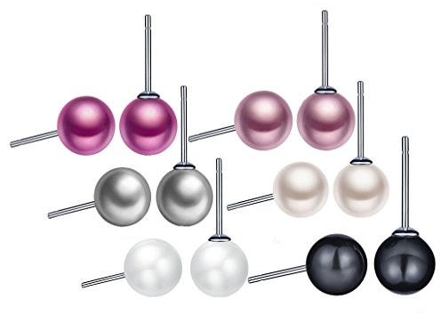 Unendlich U Boucle d'oreille de femme fille en argent 925 et perle coloré clou d'oreille de perle(6 paires)
