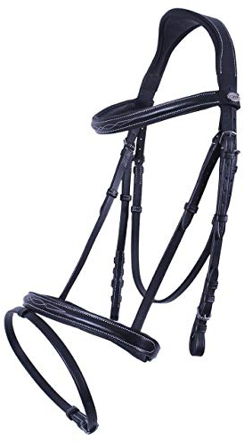 QHP Kombinierte Trense Nähten anatomisch geformt braun + schwarz NEU (Vollblut, Schwarz)