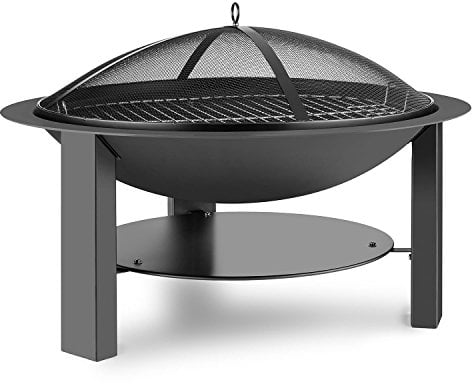 blumfeldt Brasero - Foyer Ø 75cm, Foyer Pare-étincelles Grille, Barbecue 60cm, braséro en Fonte et en Acier, tisonnier Pince Inclus, Stable par sa Construction avec trépied, Stil: Mithras, Noir