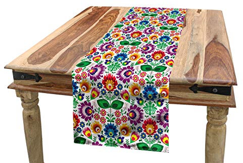 ABAKUHAUS traditionell Tischläufer, Polnisch Flora, Esszimmer Küche Rechteckiger Dekorativer Tischläufer, 40 x 180 cm, Weiß Lila Grün