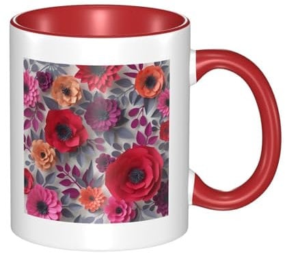 JCAKES Red Pink Flowers Mug Christmas Mugs Mugs for Women Coffee Cup Personalised Mugs Mugs for Men Travel Mugs Party Cups China Mugs Mug with Handle