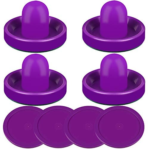 ONE250 Air Hockey Pushers and Purple Air Hockey Pucks, Goal Handles Paddles Replacement Accessories for Game Tables (4 Striker, 4 Puck Pack) (Purple)