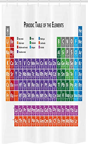 ABAKUHAUS Scuola Tenda da Doccia Stalla, Tavola Periodica degli Elementi, Set per Il Bagno in Tessuto con Ganci, 120 cm x 180 cm, Multicolore