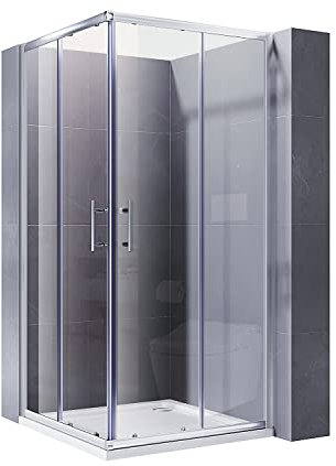 ELEGANT 900 x 900mm Square Corner Entry Shower Enclosure with Sliding Reversible Shower Door for Bathroom Enclosure Cubicle
