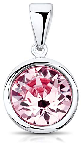 Materia Kristall Anhänger rosa 925 Sterling Silber rhodiniert rund Mädchen KA-462-rosa
