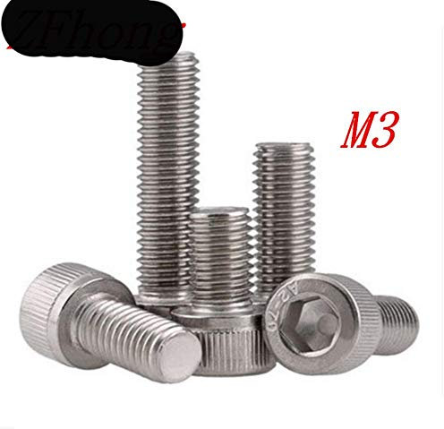 50pcs/lot din912 M3*5/6/8/10/12/16/20/25/30/35/40 3mm Thread Stainless Steel hex Allen Socket Cap Machine Screw,8mm,M3