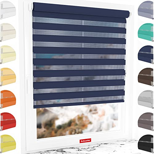 Schuette® Rollo ohne Bohren & mit Bohren 2in1 ● Tag & Nacht Doppelrollo Kollektion: Azure Coast (Dunkelblau) ● 30 x 130 cm (Breite x Höhe) ● Suprafix Klemmrollo = Klemmfix 2.0 ● 60s Montage mit Video