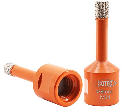 BGTEC Forets à Noyau de Diamant Sec pour Brique de Marbre en Céramique de Carreaux de Porcelaine avec Filetage M14 2 Pièces Diamètre 8mm
