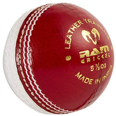 Ram Cricket Leather Coaching Training Ball – Hand-Stitched All-Leather Construction, Red/White Design for Enhanced Visibility, Box of 6 Balls, Available in 5.5oz, 5oz, & 4.75oz for All Skill Levels