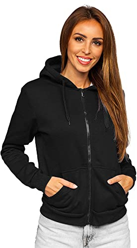 BOLF Donna Felpa con Cappuccio Maglia a Zip Manica Lunga Classica Hoodie Tempo Libero Sport Fitness Outdoor Basic Casual Style W03B Nero XL [A1A]