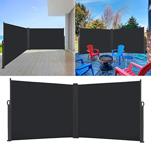 LARS360 Dunkelgrau Doppelseitig Ausziehbar Seitenmarkise Aus Polyester und Alu Metall Ständer, Sonnenschutz Windschutz Sichtschutz, Seitenwandmarkise Markisenstoff, 160x600cm