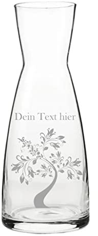 Ypsilon Glaskaraffe mit floralem Motiv und Text Gravur personalisierbar
