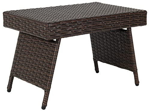 COSTWAY Mesa Baja de Mimbre Plegable, Mesa de Mimbre de Exterior con Tabla en PVC y Estructura en Acero Resistente, Almohadillas Antideslizantes, Piscina Patio Balcón Jardín, Diseño Salva Espacio
