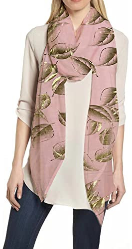 Lina & Lily Foulard Femme à Feuilles Métallisées, Écharpe Tissu Léger 180cm X 75cm (Rose clair-Or)