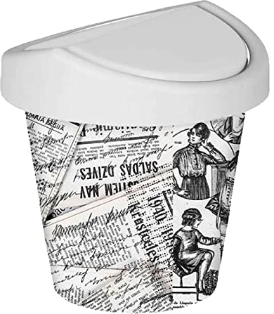 Acan Tradineur - Mini Papelera - Fabricado en plástico - Tapa giratoria con diseño de periódico Antiguo - Ideal para Oficina, Escritorio o Estudio. - 17 x 16 cm