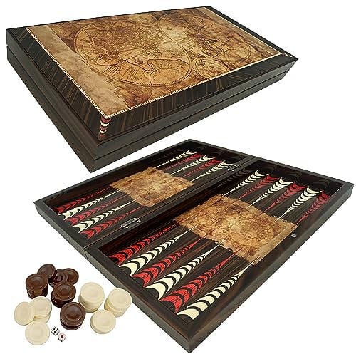 PrimoLiving Deluxe Holz Backgammon Spielset Globe XL – 41 x 41,5 cm