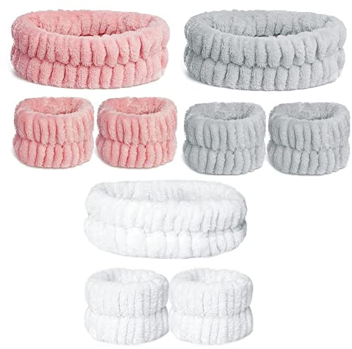 9 Stück Spa Gesichts Stirnband Handgelenk Waschband Set, Mikrofaser Gesichts Makeup Stirnbänder, Handgelenk Waschband Saugfähige Schweißband Gesicht Band für Make-up Bad Frauen Mädchen