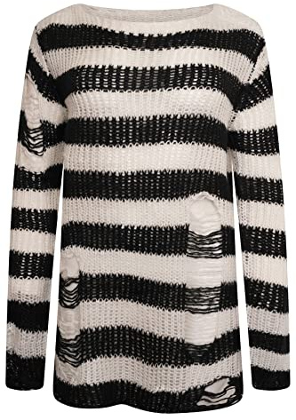 Ro Rox RYOT Pullover Betrubt ubergrober Grobstrick Gotisch 90er Grunge Breitstreifen