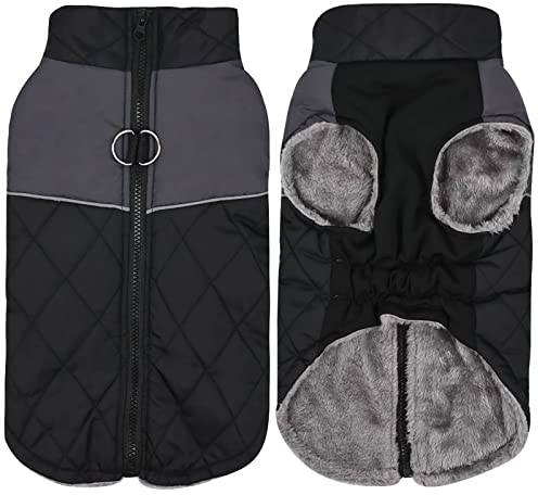 Fleecejacke Winterjacken für Hunde wasserdichter Haustiermantel Winterwarmer Hundemantel für kleine mittelgroße Hunde Regenmantel Für Hunde Mit Geschirr (Black, S)