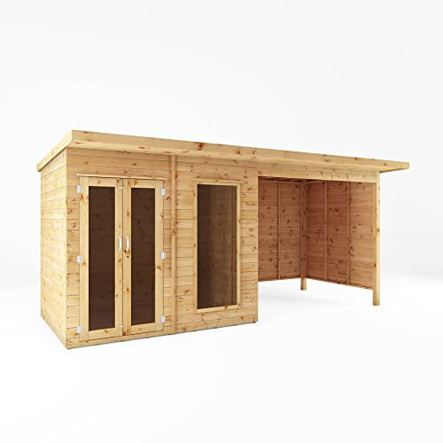 WALTONS 8x6 Maine Summerhouse | Wooden Garden Room with Pent Roof & Patio | Shiplap Tongue & Groove | Felt and Fixings Included | (16 x 6 Summerhouse with Patio Area)
