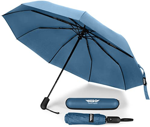 HERO Windproof Travel Umbrella – Premium Auto Open/Close, Lightweight, Compact, Portable Umbrella with 2-Person Coverage for Travel – Fits Easily in a Purse or Backpack