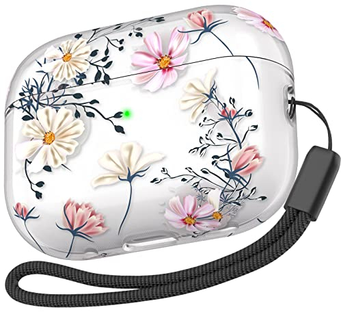 Delidigi Klar AirPods Pro 2 Hülle Weich TPU Florales Design Case Cover mit Schlüsselband für Airpods Pro 2. Generation 2022/2023 (USB C) Frauen Mädchen (Blume)