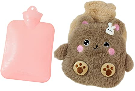 YYAOGAGNG 400mL Hot Water Bottle with Fluffy Cover, 2-in-1 Water Bag for Cold & Hot Compress for Sleeping and Feet Warmer - Bed Warmer & Comfortable Feeling