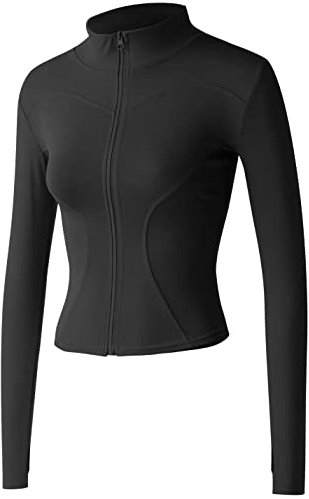 Sukany Women's Slim Fit Lightweight Athletic Full Zip Stretchy Workout Running Track Jacket with Thumb Holes Black L