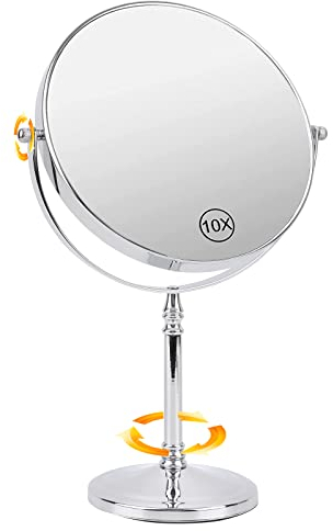 Ohotecy Miroir de Maquillage 8’’ Double Face 1X/10X | Grand Miroir de Table Pivotant, Grossissement Haute Précision, Miroir Cosmétique pour Maquillage & Soin du Visage