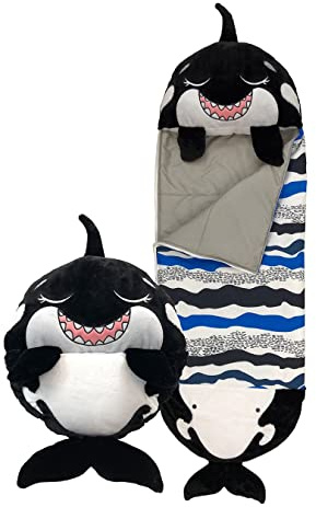 Happy Nappers Kids Sleeping Bag - Black Shark - Plush Toy, Comfy Sleeping Bag & Fluffy Pillow All in One - Lovely Birthday Gift - Great for Playtime, Naptime, Sleepovers & Travelling - Ages 7+