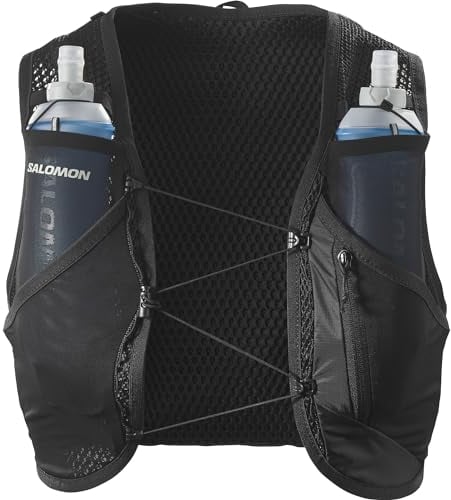 Salomon Active Skin 8 Gilet d'hydratation Trail Running Randonnée Vélo Unisexe avec flasques d'hydratation incluses, Facilité d’hydratation, Fit précis, Rangement optimisé, Noir, M