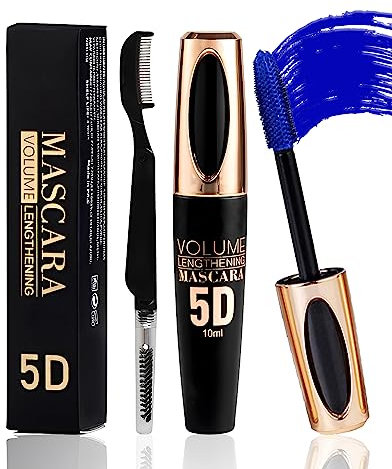 Lestpola Blue Waterproof Mascara for Eyelashes, Mascara in fibra di seta 5D con spazzola pieghevole per sopracciglia, extension per ciglia colorate liquide, volumizzanti e spesse, a lunga durata