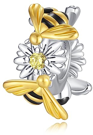 Annmors 925 Sterling Silber Bead Charms für Europäische Armbänder und Halskette Gold Bee Spacer Perlen mit 5A Zirkonia,Weihnachten, Valentinstag, Muttertag, Geschenkanhänger für Frauen und Mädchen