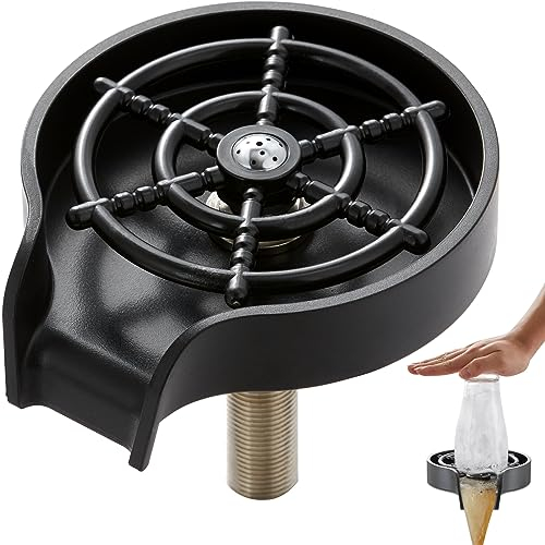 VEVOR Lavabicchieri Tubo in Acciaio Inox Sciacquatrice Tazze Scarico Automatico 10 Fori Spruzzi Rotante 360°, Lavabicchieri per Tazze Bicchieri Base ABS Nera, Lavabicchieri per Bar, Ristorante, Hotel