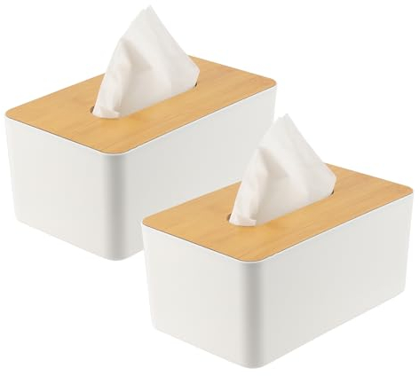YIXNSW 2 Stück Kosmetiktücher Box, 21x13x9.8cm aus Holz Rechteckige Tissue Box, Taschentuchbox Holz Weiß, Taschentücher Box Geeignet für Büro, Wohnzimmer, Auto, Esszimmer, Badezimmer