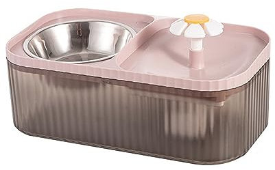 Fontaine à Eau et Bol à Nourriture pour Chat Fontaine à Eau Ultra Silencieuse pour Chats Ensemble Distributeur de Nourriture et D'eau Fontaine Automatique pour Animaux de Compagnie(Rose)