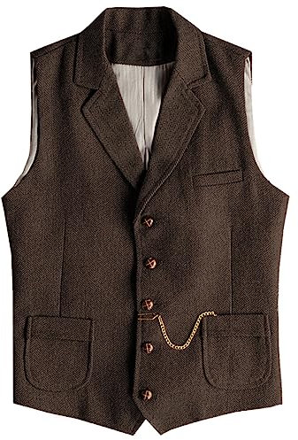 Tuikayoo Herren Western Herringbone Tweed Anzug Weste Wolle Slim Fit Weste (Kaffee,3XL)