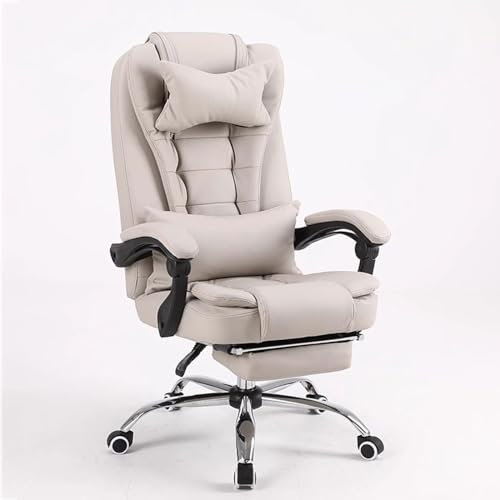 UZSPAC Fauteuil avec Repose Pied Intégré Chaise Ergonomique Gaming Fauteuil Bureau Confortable Fauteuil Confortable Salon Dossier Basculant 175 Degrés (Color : Beige, Size : Respiratory Leather)