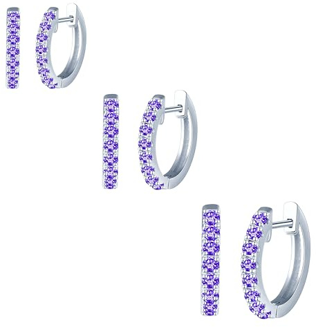 CONILOK 3 Paare Zirkonia Ohrringe Silber 925 Creolen Lila Ohrringe Set 10,12,14MM Damen Schmuck Ohrring Set Geschenke für Frauen Freundin Mama Geburtstag Weihnachtstag Valentinstag