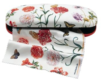 Brillenetui Hardcase mit Stoffbezug und Reinigungstuch aus Mikrofaser- FridolinEdition - Motiv: Blumen - Künstler: Maria Sibylla Merian