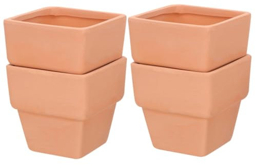 PRETYZOOM 4pièces Pot De Fleurs Terre Cuite Rouge Pot Carré pour Plantes Succulentes Décoration De Bureau Et Maison Design Élégant Et Durable