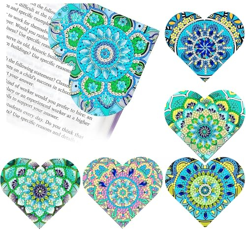 CharySim 6 Stück Diamond Painting Lesezeichen DIY Erwachsene Set Kinder Geschenke Mädchen 6-14 Jahre Teenager Bastelset Erwachsene Basteln Mädchen 7 8 9 10 11 12 Jahre Geburtstagsgeschenke Herzform